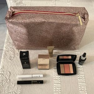 Lancôme make up samples and beautiful pink sparkle bag.